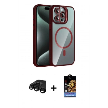 MARSİLYAN™- iPhone 15 Pro Max Kılıf Yadigar Asil Koleksiyonu - Siyah Buffer Hayalet Cam Ekran Koruyucu + Raze Metal Kamera Lens - SH