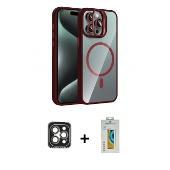 MARSİLYAN™- iPhone 15 Pro Max Kılıf Yadigar Asil Koleksiyonu - Siyah Polymer Nano Ekran Koruyucu + PVD Metal Kamera Lens - GI