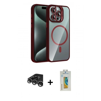 MARSİLYAN™- iPhone 15 Pro Max Kılıf Yadigar Asil Koleksiyonu - Siyah Polymer Nano Ekran Koruyucu + Raze Metal Kamera Lens - GS