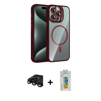 MARSİLYAN™- iPhone 15 Pro Max Kılıf Yadigar Asil Koleksiyonu - Siyah Polymer Nano Ekran Koruyucu + Raze Metal Kamera Lens - SH