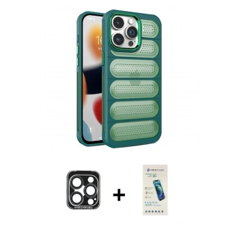 MARSİLYAN™- iPhone 15 Pro Max Kılıf Yadigar Doku Özel Seri - Şeffaf Pasifik Cam Ekran Koruyucu + PVD Metal Kamera Lens - LT