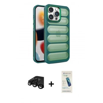 MARSİLYAN™- iPhone 15 Pro Max Kılıf Yadigar Doku Özel Seri - Şeffaf Pasifik Cam Ekran Koruyucu + Raze Metal Kamera Lens - SH