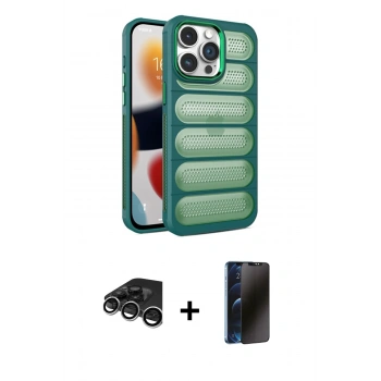 MARSİLYAN™- iPhone 15 Pro Max Kılıf Yadigar Doku Özel Seri - Siyah 3D Antistatik Hayalet Cam Ekran Koruyucu + Raze Metal Kamera Lens - GS