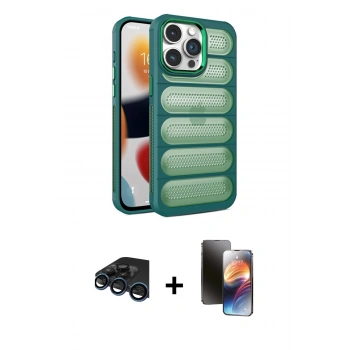 MARSİLYAN™- iPhone 15 Pro Max Kılıf Yadigar Doku Özel Seri - Siyah 3D Antistatik Mat Seramik Nano Ekran Koruyucu + Raze Metal Kamera Lens - LT