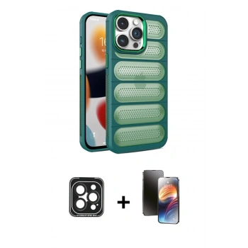 MARSİLYAN™- iPhone 15 Pro Max Kılıf Yadigar Doku Özel Seri - Siyah 3D Antistatik Mat Seramik Nano Ekran Koruyucu + PVD Metal Kamera Lens - SH