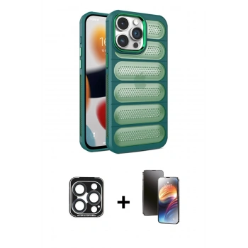 MARSİLYAN™- iPhone 15 Pro Max Kılıf Yadigar Doku Özel Seri - Siyah 3D Antistatik Mat Seramik Nano Ekran Koruyucu + PVD Metal Kamera Lens - LT