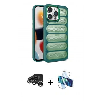 MARSİLYAN™- iPhone 15 Pro Max Kılıf Yadigar Doku Özel Seri - Siyah 3D Antistatik Seramik Nano Ekran Koruyucu + Raze Metal Kamera Lens - GS