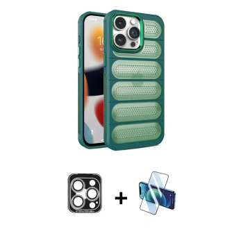 MARSİLYAN™- iPhone 15 Pro Max Kılıf Yadigar Doku Özel Seri - Siyah 3D Antistatik Seramik Nano Ekran Koruyucu + PVD Metal Kamera Lens - GS