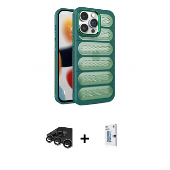 MARSİLYAN™- iPhone 15 Pro Max Kılıf Yadigar Doku Özel Seri - Siyah Bilvis 0.18mm Plus Cam Ekran Koruyucu + Raze Metal Kamera Lens - TMGI