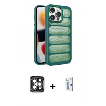 MARSİLYAN™- iPhone 15 Pro Max Kılıf Yadigar Doku Özel Seri - Siyah Bilvis 0.18mm Plus Cam Ekran Koruyucu + PVD Metal Kamera Lens - GI
