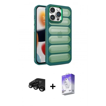 MARSİLYAN™- iPhone 15 Pro Max Kılıf Yadigar Doku Özel Seri - Siyah Bilvis 5in1 3D Magic Cam Ekran Koruyucu + Raze Metal Kamera Lens - SH