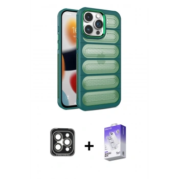 MARSİLYAN™- iPhone 15 Pro Max Kılıf Yadigar Doku Özel Seri - Siyah Bilvis 5in1 3D Magic Cam Ekran Koruyucu + PVD Metal Kamera Lens - GI