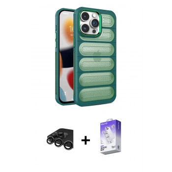 MARSİLYAN™- iPhone 15 Pro Max Kılıf Yadigar Doku Özel Seri - Siyah Bilvis 5in1 3D Magic Cam Ekran Koruyucu + Raze Metal Kamera Lens - TMGI