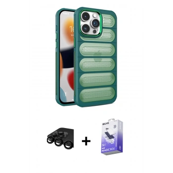 MARSİLYAN™- iPhone 15 Pro Max Kılıf Yadigar Doku Özel Seri - Siyah Bilvis 5in1 5D Magic Hayalet Cam Ekran Koruyucu + Raze Metal Kamera Lens - SH