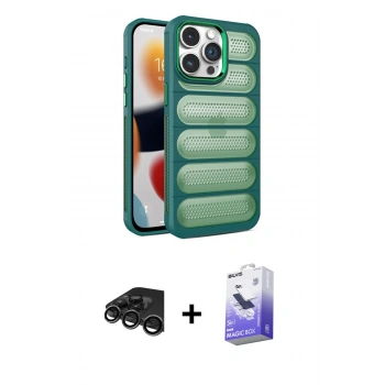MARSİLYAN™- iPhone 15 Pro Max Kılıf Yadigar Doku Özel Seri - Siyah Bilvis 5in1 5D Magic Hayalet Cam Ekran Koruyucu + Raze Metal Kamera Lens - TMGI