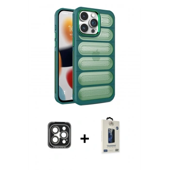 MARSİLYAN™- iPhone 15 Pro Max Kılıf Yadigar Doku Özel Seri - Siyah Bilvis Hayalet Cam Ekran Koruyucu + PVD Metal Kamera Lens - GI