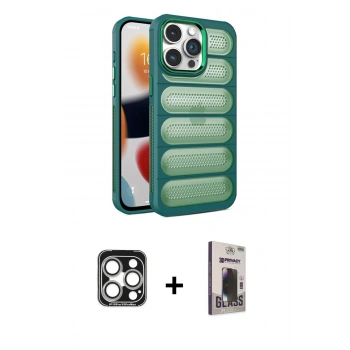 MARSİLYAN™- iPhone 15 Pro Max Kılıf Yadigar Doku Özel Seri - Siyah Bilvis Hayalet Cam Ekran Koruyucu + PVD Metal Kamera Lens - GS