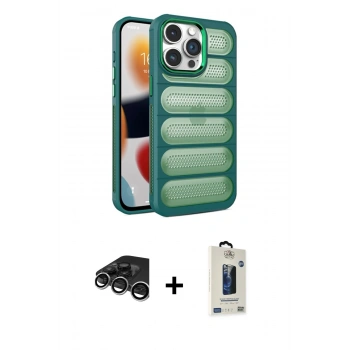 MARSİLYAN™- iPhone 15 Pro Max Kılıf Yadigar Doku Özel Seri - Siyah Bilvis Hayalet Cam Ekran Koruyucu + Raze Metal Kamera Lens - GS