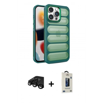 MARSİLYAN™- iPhone 15 Pro Max Kılıf Yadigar Doku Özel Seri - Siyah Bilvis Hayalet Cam Ekran Koruyucu + Raze Metal Kamera Lens - SH