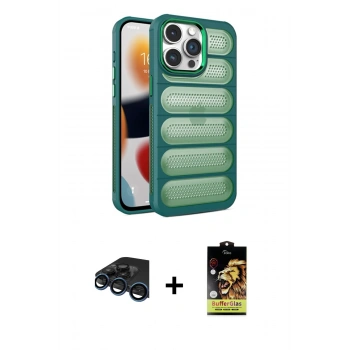 MARSİLYAN™- iPhone 15 Pro Max Kılıf Yadigar Doku Özel Seri - Siyah Buffer Cam Ekran Koruyucu + Raze Metal Kamera Lens - LT