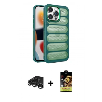 MARSİLYAN™- iPhone 15 Pro Max Kılıf Yadigar Doku Özel Seri - Siyah Buffer Cam Ekran Koruyucu + Raze Metal Kamera Lens - TMGI