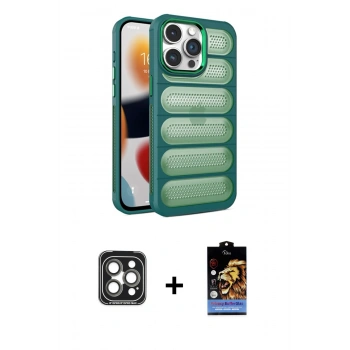 MARSİLYAN™- iPhone 15 Pro Max Kılıf Yadigar Doku Özel Seri - Siyah Buffer Hayalet Cam Ekran Koruyucu + PVD Metal Kamera Lens - GI