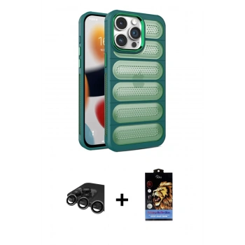MARSİLYAN™- iPhone 15 Pro Max Kılıf Yadigar Doku Özel Seri - Siyah Buffer Hayalet Cam Ekran Koruyucu + Raze Metal Kamera Lens - TMGI