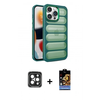 MARSİLYAN™- iPhone 15 Pro Max Kılıf Yadigar Doku Özel Seri - Siyah Buffer Hayalet Cam Ekran Koruyucu + PVD Metal Kamera Lens - SH