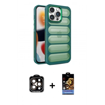MARSİLYAN™- iPhone 15 Pro Max Kılıf Yadigar Doku Özel Seri - Siyah Buffer Hayalet Cam Ekran Koruyucu + PVD Metal Kamera Lens - TU