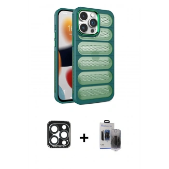 MARSİLYAN™- iPhone 15 Pro Max Kılıf Yadigar Doku Özel Seri - Siyah Vanessa Magic Hayalet Cam + PVD Metal Kamera Lens - LT