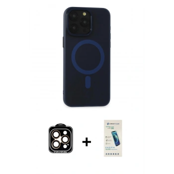 MARSİLYAN™- iPhone 15 Pro Max Kılıf Yadigar Işık - Şeffaf Pasifik Cam Ekran Koruyucu + PVD Metal Kamera Lens - TU