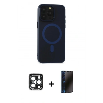 MARSİLYAN™- iPhone 15 Pro Max Kılıf Yadigar Işık - Siyah 3D Antistatik Hayalet Cam Ekran Koruyucu + PVD Metal Kamera Lens - LT