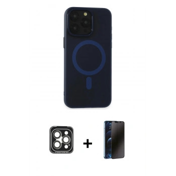 MARSİLYAN™- iPhone 15 Pro Max Kılıf Yadigar Işık - Siyah 3D Antistatik Hayalet Cam Ekran Koruyucu + PVD Metal Kamera Lens - GI