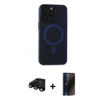 MARSİLYAN™- iPhone 15 Pro Max Kılıf Yadigar Işık - Siyah 3D Antistatik Hayalet Cam Ekran Koruyucu + Raze Metal Kamera Lens - SH