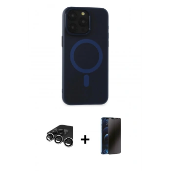 MARSİLYAN™- iPhone 15 Pro Max Kılıf Yadigar Işık - Siyah 3D Antistatik Hayalet Cam Ekran Koruyucu + Raze Metal Kamera Lens - GS