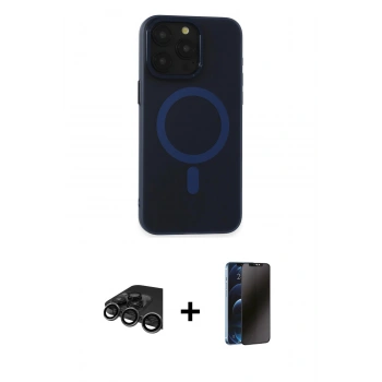 MARSİLYAN™- iPhone 15 Pro Max Kılıf Yadigar Işık - Siyah 3D Antistatik Hayalet Cam Ekran Koruyucu + Raze Metal Kamera Lens - TMGI