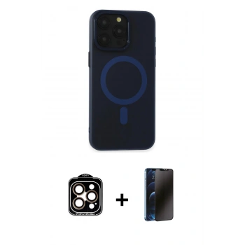 MARSİLYAN™- iPhone 15 Pro Max Kılıf Yadigar Işık - Siyah 3D Antistatik Hayalet Cam Ekran Koruyucu + PVD Metal Kamera Lens - TU