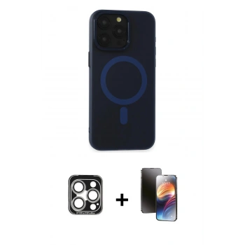 MARSİLYAN™- iPhone 15 Pro Max Kılıf Yadigar Işık - Siyah 3D Antistatik Mat Seramik Nano Ekran Koruyucu + PVD Metal Kamera Lens - GS