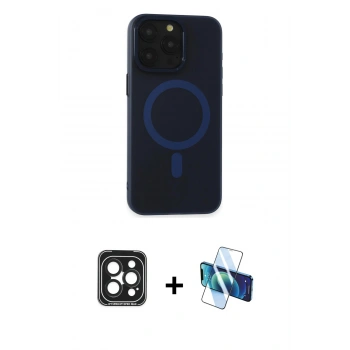 MARSİLYAN™- iPhone 15 Pro Max Kılıf Yadigar Işık - Siyah 3D Antistatik Seramik Nano Ekran Koruyucu + PVD Metal Kamera Lens - SH