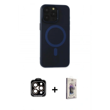 MARSİLYAN™- iPhone 15 Pro Max Kılıf Yadigar Işık - Siyah Bilvis 3D Cam Ekran Koruyucu + PVD Metal Kamera Lens - TU