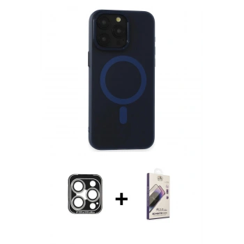 MARSİLYAN™- iPhone 15 Pro Max Kılıf Yadigar Işık - Siyah Bilvis 3D Mat Cam Ekran Koruyucu + PVD Metal Kamera Lens - GS