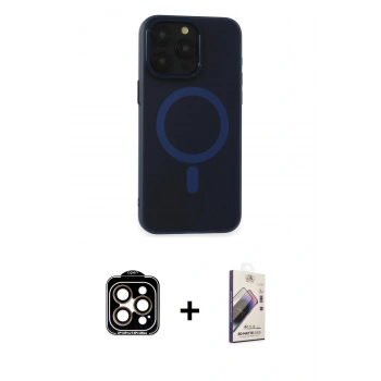 MARSİLYAN™- iPhone 15 Pro Max Kılıf Yadigar Işık - Siyah Bilvis 3D Mat Cam Ekran Koruyucu + PVD Metal Kamera Lens - TU
