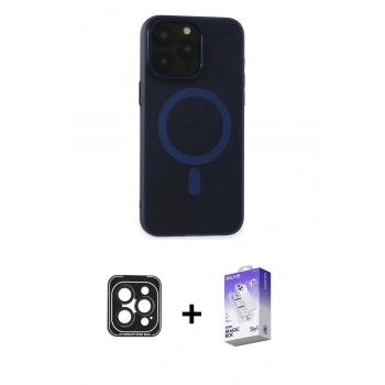 MARSİLYAN™- iPhone 15 Pro Max Kılıf Yadigar Işık - Siyah Bilvis 5in1 3D Magic Cam Ekran Koruyucu + PVD Metal Kamera Lens - SH