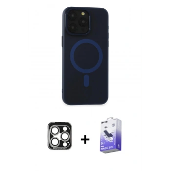 MARSİLYAN™- iPhone 15 Pro Max Kılıf Yadigar Işık - Siyah Bilvis 5in1 5D Magic Hayalet Cam Ekran Koruyucu + PVD Metal Kamera Lens - GS