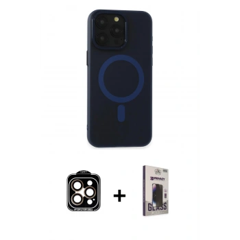 MARSİLYAN™- iPhone 15 Pro Max Kılıf Yadigar Işık - Siyah Bilvis Hayalet Cam Ekran Koruyucu + PVD Metal Kamera Lens - TU