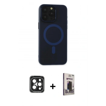MARSİLYAN™- iPhone 15 Pro Max Kılıf Yadigar Işık - Siyah Bilvis Hayalet Cam Ekran Koruyucu + PVD Metal Kamera Lens - SH