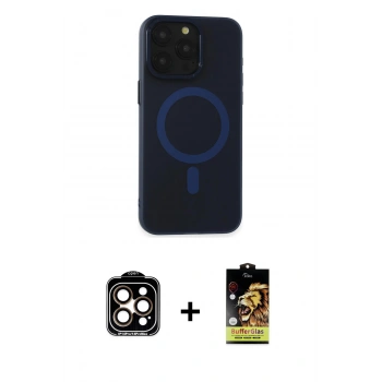 MARSİLYAN™- iPhone 15 Pro Max Kılıf Yadigar Işık - Siyah Buffer Cam Ekran Koruyucu + PVD Metal Kamera Lens - TU