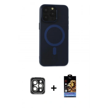 MARSİLYAN™- iPhone 15 Pro Max Kılıf Yadigar Işık - Siyah Buffer Hayalet Cam Ekran Koruyucu + PVD Metal Kamera Lens - GI
