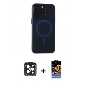 MARSİLYAN™- iPhone 15 Pro Max Kılıf Yadigar Işık - Siyah Buffer Hayalet Cam Ekran Koruyucu + PVD Metal Kamera Lens - SH