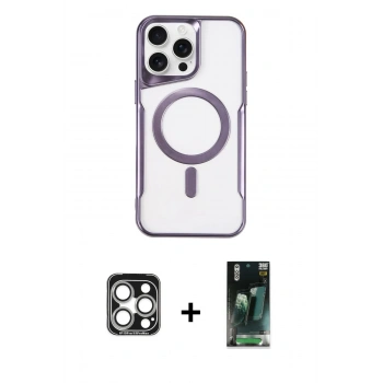 MARSİLYAN™- iPhone 15 Pro Max Kılıf Yadigar Klasik Özel Seri - Şeffaf 360 Full Body Arka Koruyucu + PVD Metal Kamera Lens - GS